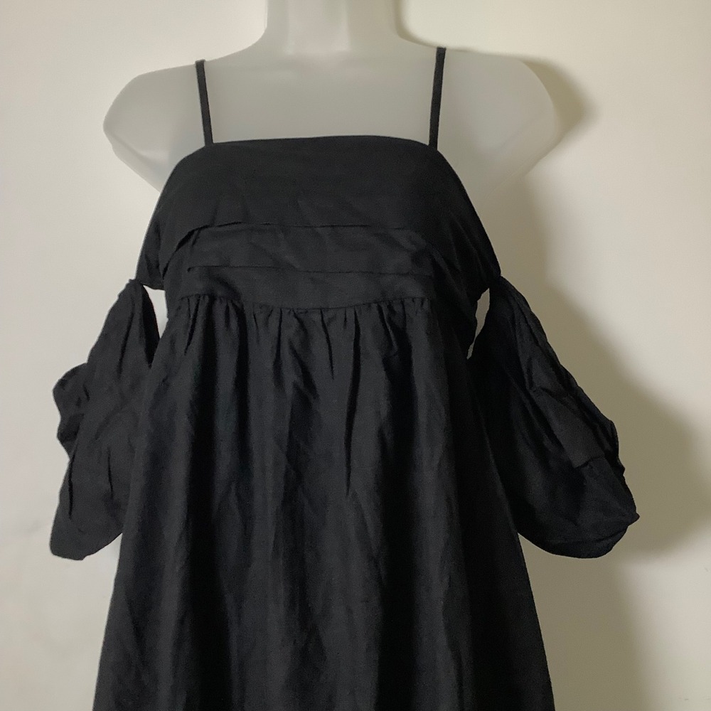 Nasty Gal Womens Black Cold Shoulder Puff Sleeve Smocked‎ Maxi Dress Size 4 NEW